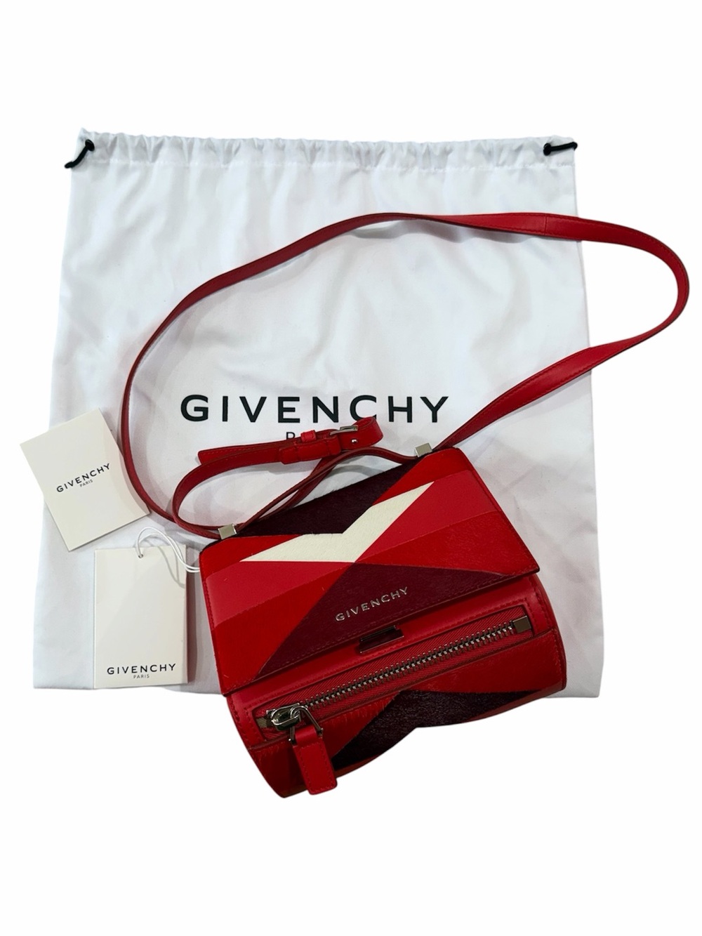 Givenchy Mini Pandora Box Patchwork Red Black Calf Hair NWT Rare
